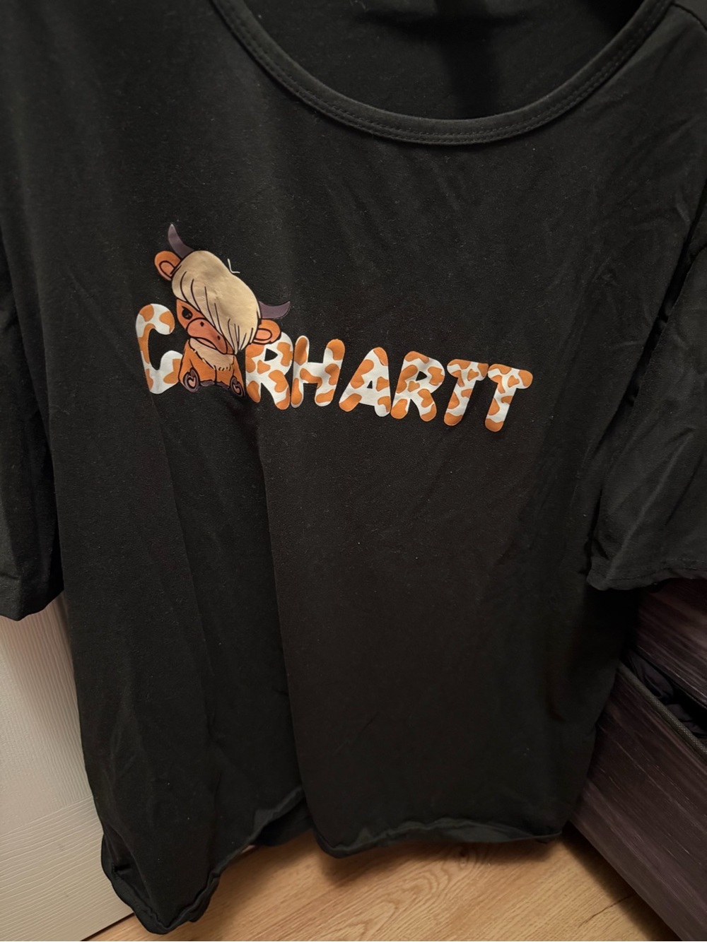 Carhartt Black Graphic Short-Sleeve Tee with Orange Cow Print